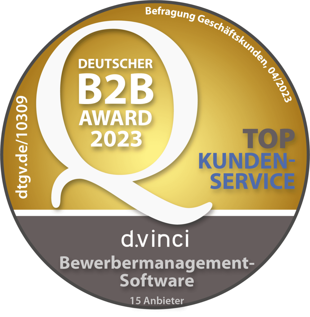 Deutscher B2B Award 2023 erster Platz Kundenservice Bewerbermanagementsoftware d.vinci